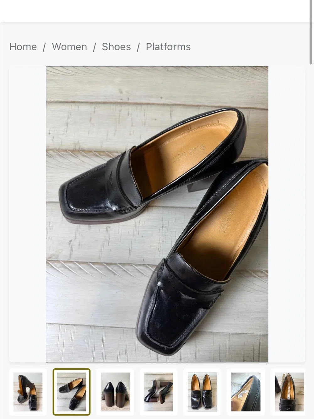 Nine West Black Leather Square-Toe Chunky Heel Loafers
